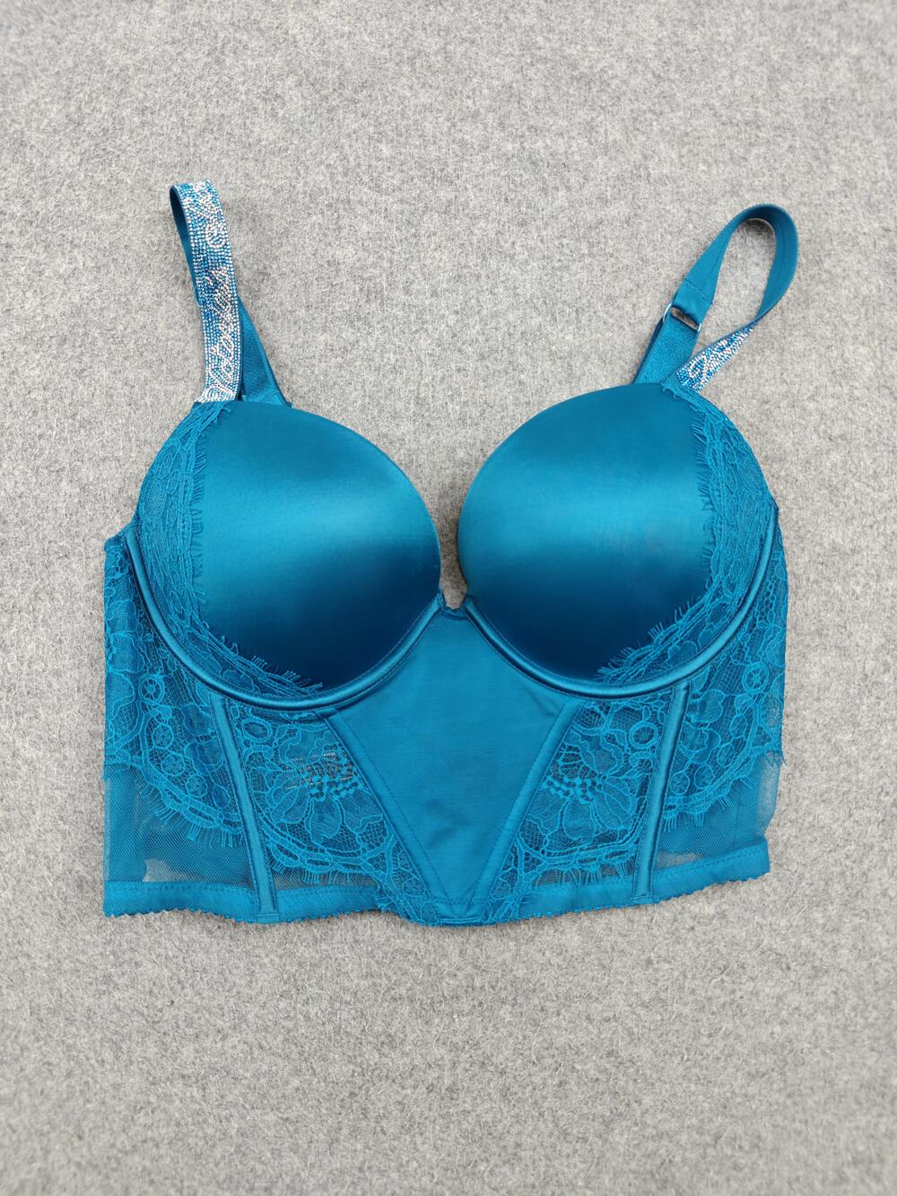 Victoria's Secret Bra Womens 36C Blue Longline Very Sexy Lace Underwire Padded